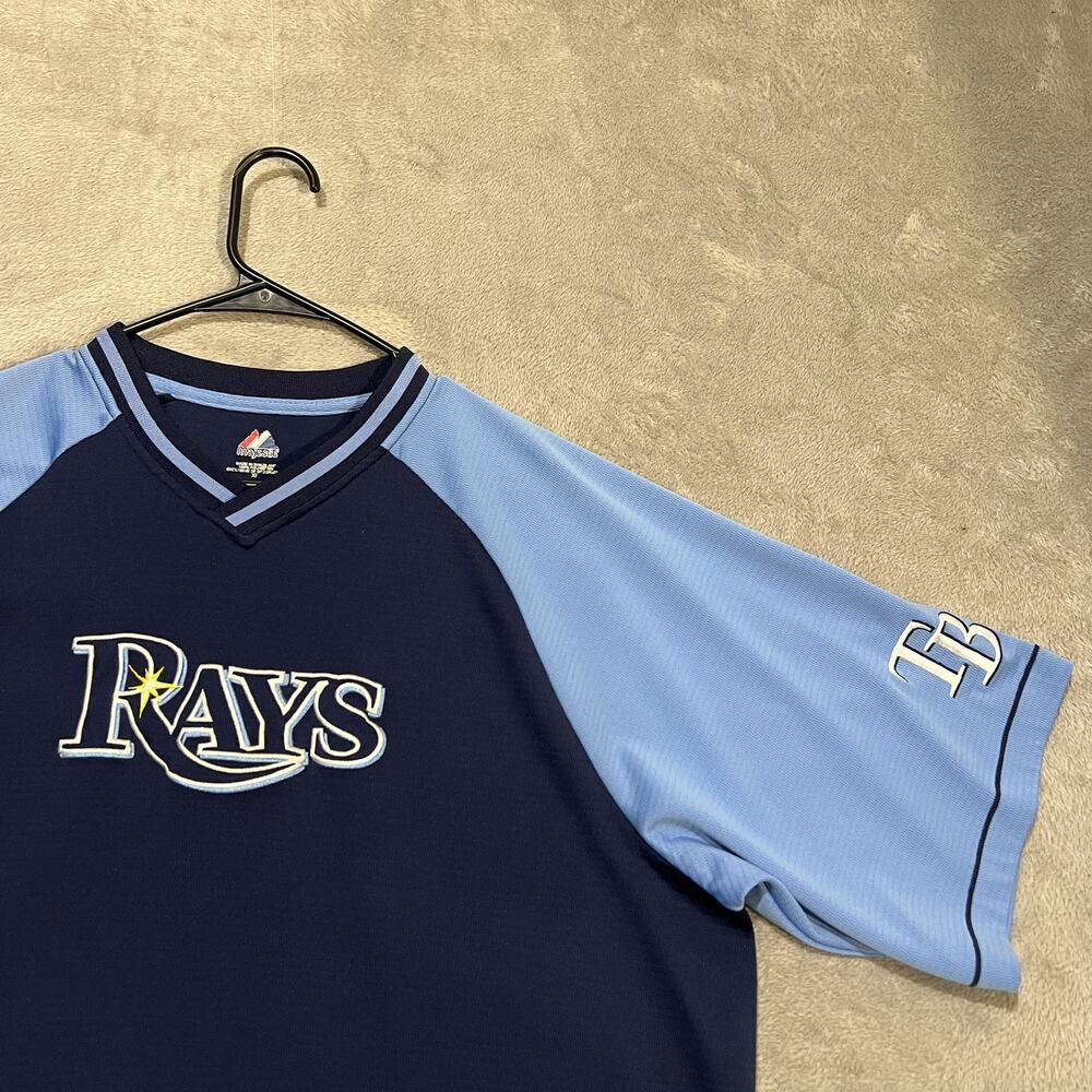 Tampa Bay Rays Shirt Mens XL Blue MLB Baseball Majestic V-Neck Raglan - Picture 4 of 9